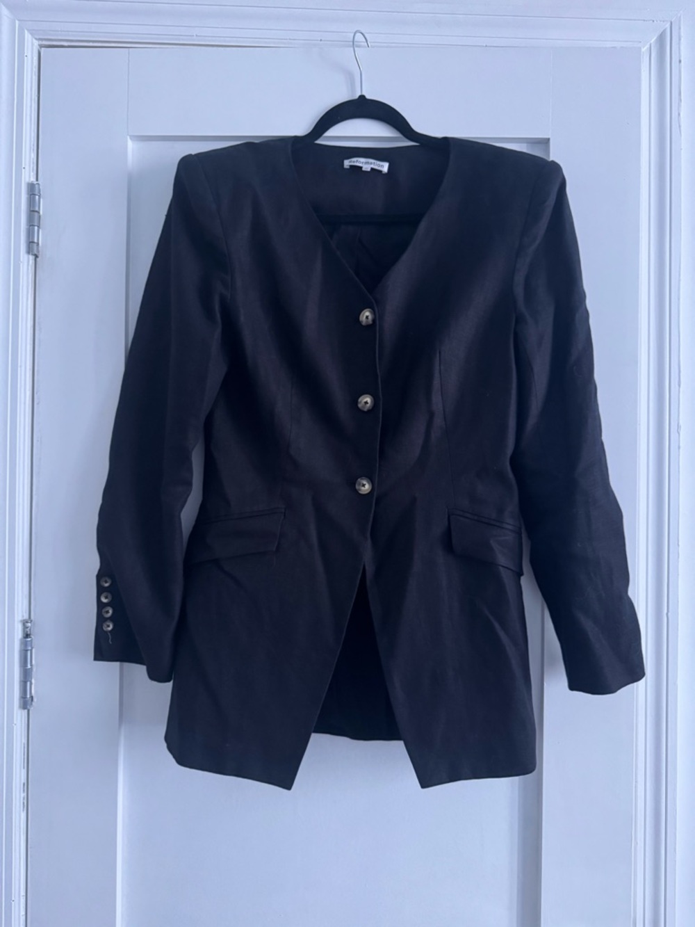 Reformation Linen Black Tailored V-Neck Blazer size Women’s 8